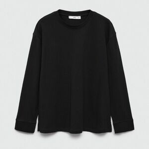 MNG Mango 100% Cotton Long Sleeve Black Comfortable Tee T-Shirt - Size M